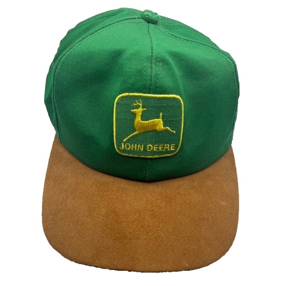 Vintage John Deere K-Products SnapBack Hat Made In U.S.A Green/ Brown Suede-1117